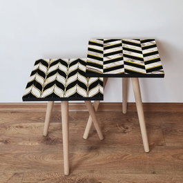 Hanah Home Juego de mesas nido de 2 piezas - Negro, Dorado y Blanco